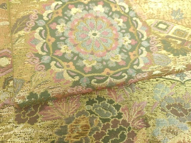 平和屋着物▼六通柄袋帯　正倉院花文　金糸　正絹　逸品　DABL5340ps