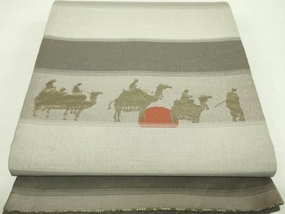 平和屋着物▼両面　六通柄袋帯　花菱文　シルクロード　金銀糸　正絹　逸品　DABL5342ps
