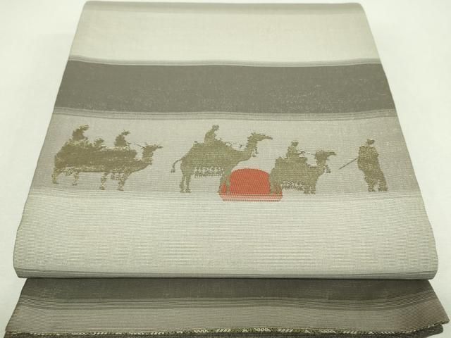 平和屋着物▼両面　六通柄袋帯　花菱文　シルクロード　金銀糸　正絹　逸品　DABL5342ps