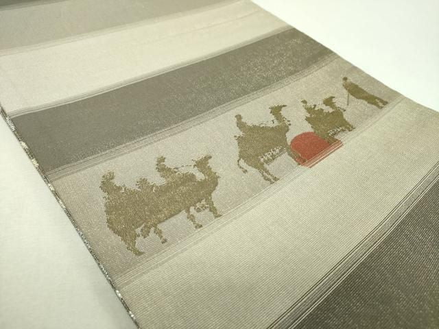 平和屋着物▼両面　六通柄袋帯　花菱文　シルクロード　金銀糸　正絹　逸品　DABL5342ps