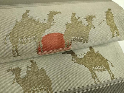 平和屋着物▼両面　六通柄袋帯　花菱文　シルクロード　金銀糸　正絹　逸品　DABL5342ps