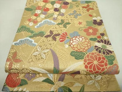 平和屋着物▼六通柄袋帯　唐織　吉祥花文　金糸　正絹　逸品　DABL5347ps