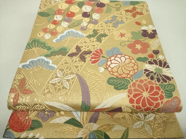 平和屋着物▼六通柄袋帯　唐織　吉祥花文　金糸　正絹　逸品　DABL5347ps