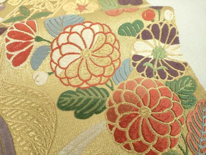 平和屋着物▼六通柄袋帯　唐織　吉祥花文　金糸　正絹　逸品　DABL5347ps