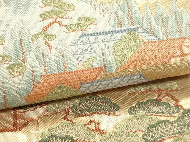 平和屋本店▼六通柄袋帯　洛中絵巻　本金箔　正絹　逸品　DABL7523sf