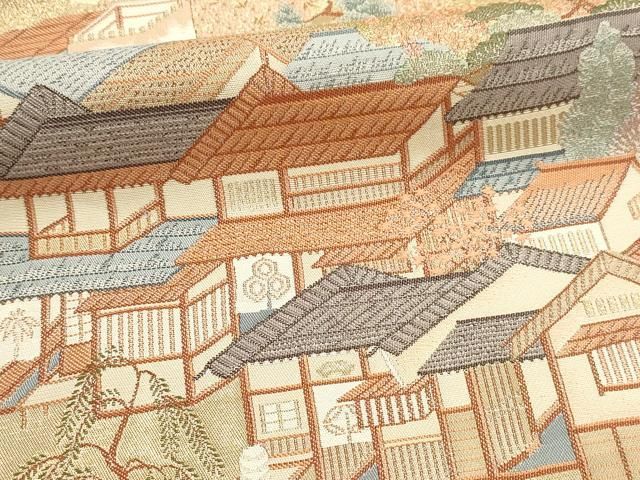 平和屋本店▼六通柄袋帯　洛中絵巻　本金箔　正絹　逸品　DABL7523sf