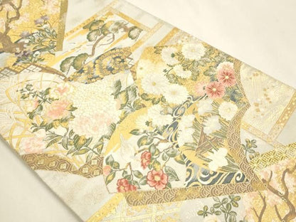 平和屋本店▼六通柄袋帯　加賀琳派　本金箔紹巴　正絹　逸品　DABL7524sf