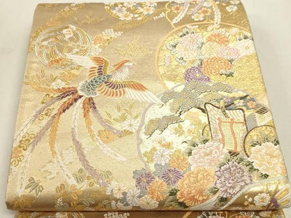 平和屋本店▼六通柄袋帯　唐織　秀鳳錦　本金弐重箔　正絹　逸品　DABL7525sf