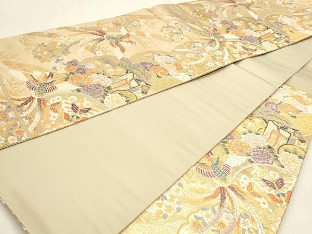 平和屋本店▼六通柄袋帯　唐織　秀鳳錦　本金弐重箔　正絹　逸品　DABL7525sf