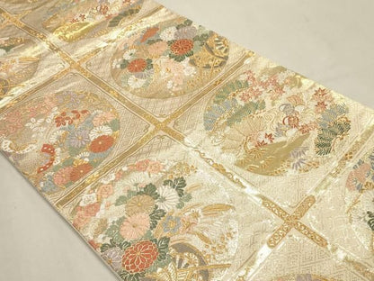 平和屋本店▼六通柄袋帯　唐織　能繍小袖　本金二重箔　正絹　逸品　DABL7526sf