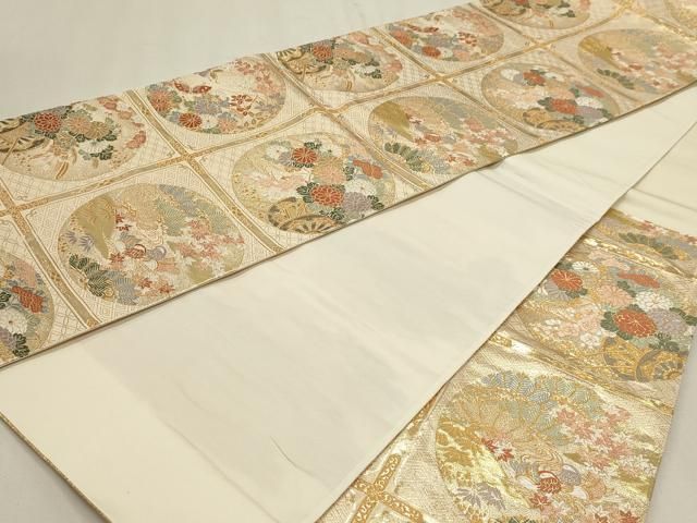 平和屋本店▼六通柄袋帯　唐織　能繍小袖　本金二重箔　正絹　逸品　DABL7526sf