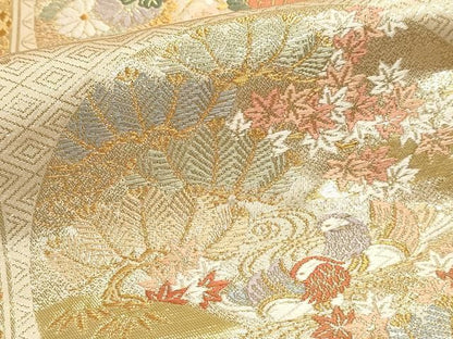 平和屋本店▼六通柄袋帯　唐織　能繍小袖　本金二重箔　正絹　逸品　DABL7526sf