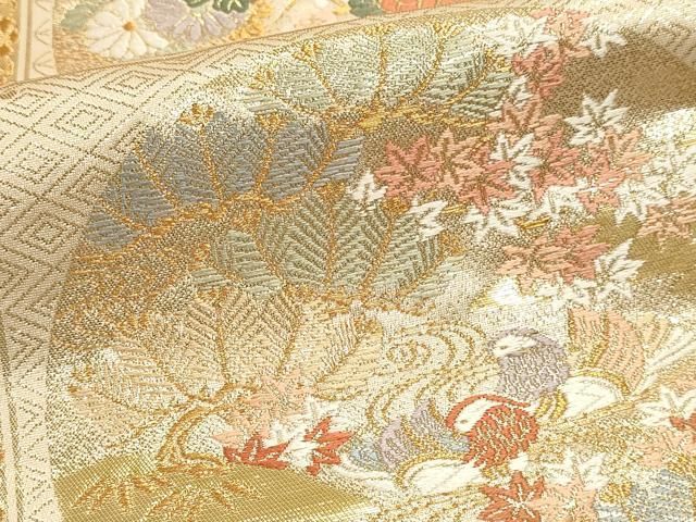 平和屋本店▼六通柄袋帯　唐織　能繍小袖　本金二重箔　正絹　逸品　DABL7526sf