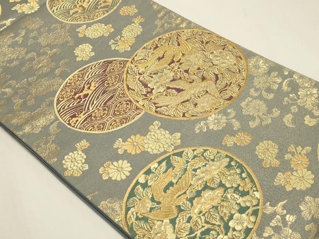 平和屋本店▼六通柄袋帯　本金箔蒔絵　正絹　逸品　DABL7527sf