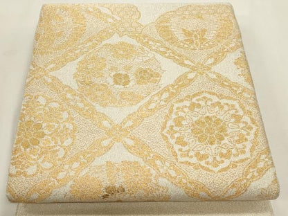 平和屋本店▼太鼓柄袋帯　つづれ織　花鳥菱取文　本金箔24Ｋ　正絹　逸品　DABL7533sf
