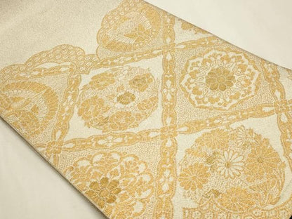平和屋本店▼太鼓柄袋帯　つづれ織　花鳥菱取文　本金箔24Ｋ　正絹　逸品　DABL7533sf