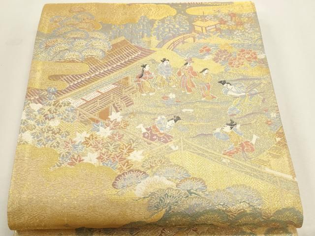 平和屋本店▼全通柄袋帯　人物風景文　本金二重箔　正絹　逸品　DABL7536sf