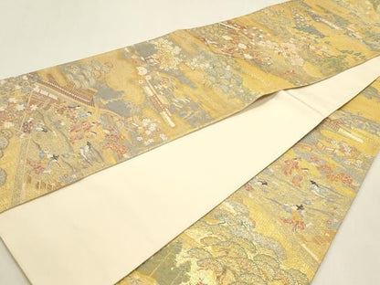 平和屋本店▼全通柄袋帯　人物風景文　本金二重箔　正絹　逸品　DABL7536sf
