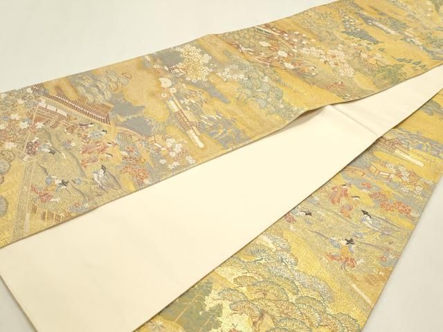 平和屋本店▼全通柄袋帯　人物風景文　本金二重箔　正絹　逸品　DABL7536sf