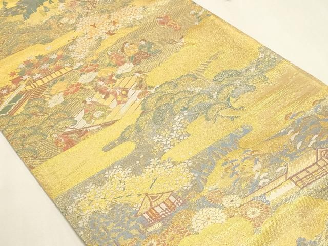 平和屋本店▼全通柄袋帯　人物風景文　本金二重箔　正絹　逸品　DABL7536sf