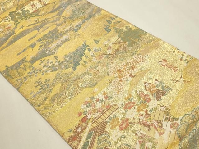 平和屋本店▼全通柄袋帯　人物風景文　本金二重箔　正絹　逸品　DABL7536sf