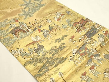 平和屋本店▼佐賀錦　全通全景柄袋帯　人物風景文　本金箔　正絹　逸品　DABL7537sf
