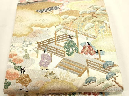 平和屋本店▼六通柄袋帯　唐織　大歌仙絵文　九百錦本金入　正絹　逸品　DABL7539sf