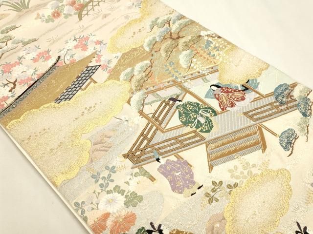 平和屋本店▼六通柄袋帯　唐織　大歌仙絵文　九百錦本金入　正絹　逸品　DABL7539sf