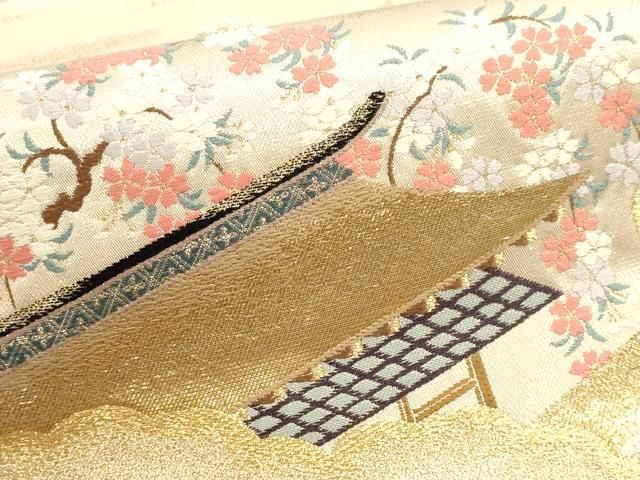 平和屋本店▼六通柄袋帯　唐織　大歌仙絵文　九百錦本金入　正絹　逸品　DABL7539sf