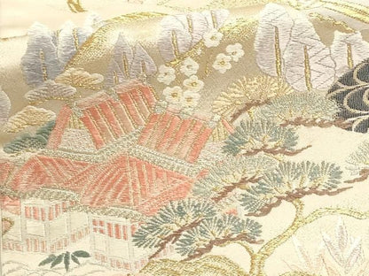 平和屋本店▼六通柄袋帯　唐織　九百錦　遠山花鳥文　弐拾四金箔　正絹　逸品　DABL7541sf