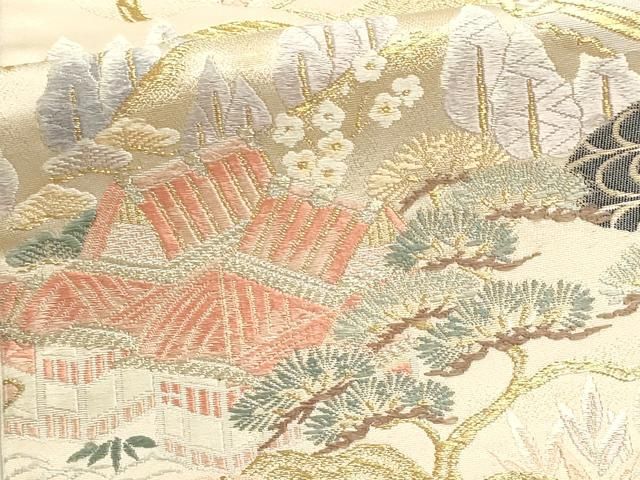 平和屋本店▼六通柄袋帯　唐織　九百錦　遠山花鳥文　弐拾四金箔　正絹　逸品　DABL7541sf