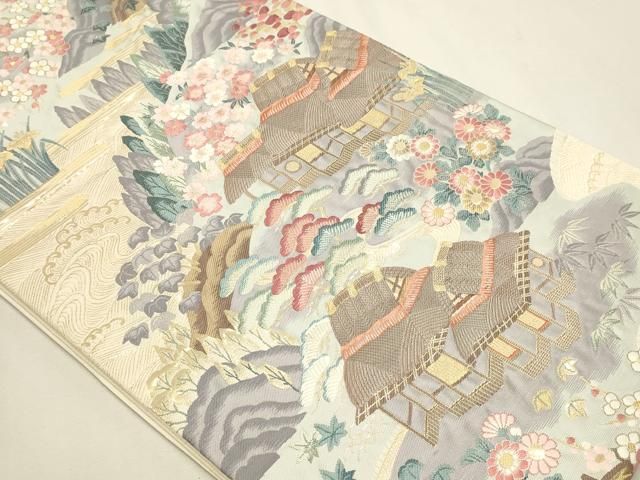 平和屋本店▼「美しいキモノ」お馴染みのメーカー　となみ織物　六通柄袋帯　唐織　風景草花文　純金箔　正絹　逸品　DABL7543sf