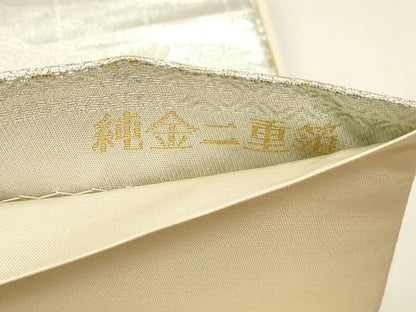 平和屋本店▼六通柄袋帯　孔雀花文　純金二重箔　正絹　逸品　DABL7547sf