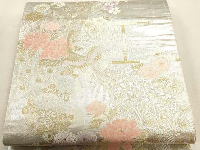 平和屋本店▼六通柄袋帯　孔雀花文　純金二重箔　正絹　逸品　DABL7547sf