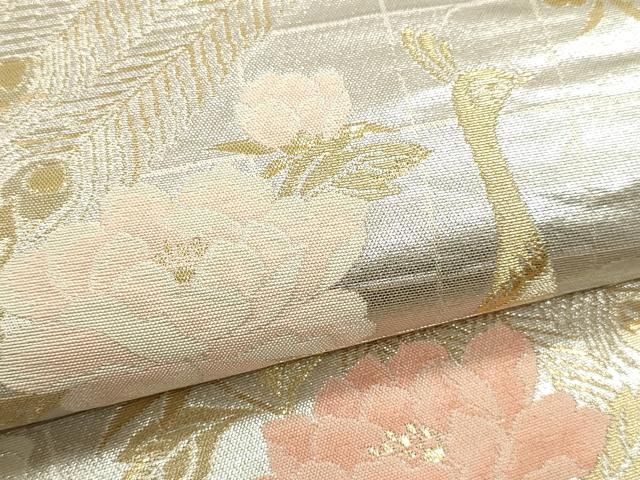 平和屋本店▼六通柄袋帯　孔雀花文　純金二重箔　正絹　逸品　DABL7547sf