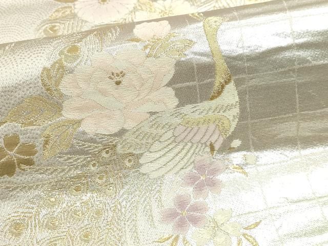 平和屋本店▼六通柄袋帯　孔雀花文　純金二重箔　正絹　逸品　DABL7547sf