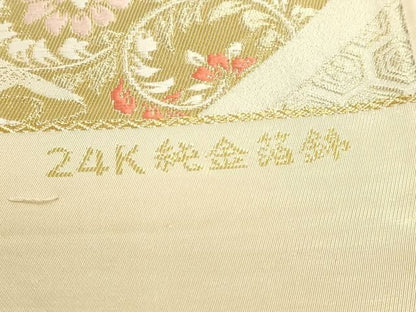 平和屋本店▼西陣　東宮謹製　六通柄袋帯　唐織　慶長草花文　24Ｋ純金箔錦　証紙付き　正絹　逸品　DABL7548sf