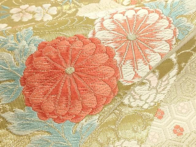 平和屋本店▼西陣　東宮謹製　六通柄袋帯　唐織　慶長草花文　24Ｋ純金箔錦　証紙付き　正絹　逸品　DABL7548sf