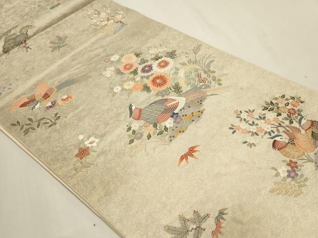 平和屋本店▼六通柄袋帯　花鳥絵巻　本金箔　白金泥箔　正絹　逸品　DABL7549sf