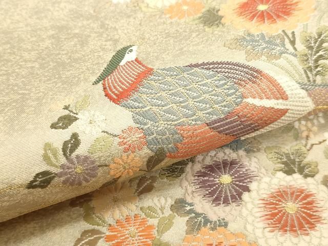 平和屋本店▼六通柄袋帯　花鳥絵巻　本金箔　白金泥箔　正絹　逸品　DABL7549sf