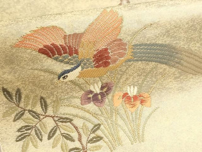 平和屋本店▼六通柄袋帯　花鳥絵巻　本金箔　白金泥箔　正絹　逸品　DABL7549sf