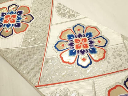 平和屋本店▼六通柄袋帯　九百錦　正倉院花文　二丁箔　ホワイトゴールド箔　本金箔　正絹　逸品　DABL7564sf