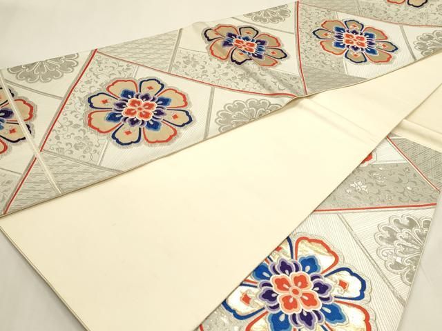 平和屋本店▼六通柄袋帯　九百錦　正倉院花文　二丁箔　ホワイトゴールド箔　本金箔　正絹　逸品　DABL7564sf