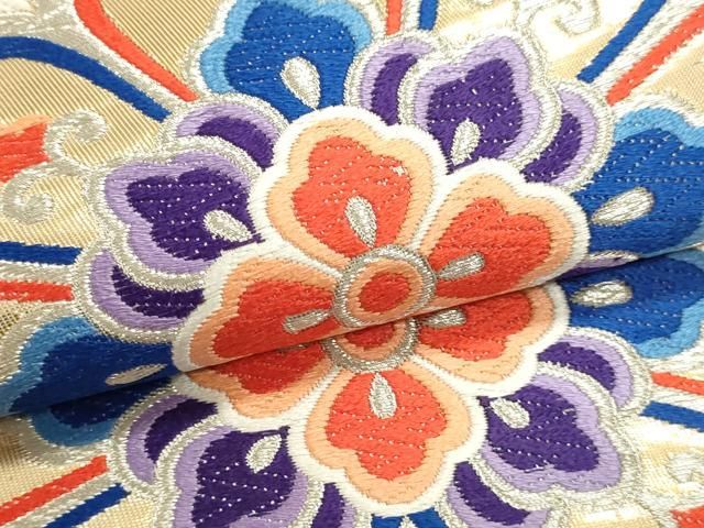 平和屋本店▼六通柄袋帯　九百錦　正倉院花文　二丁箔　ホワイトゴールド箔　本金箔　正絹　逸品　DABL7564sf