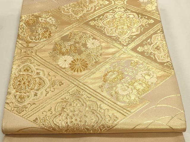 平和屋本店▼六通柄袋帯　松皮取格天井文　本金二丁箔　正絹　逸品　DABL7565sf