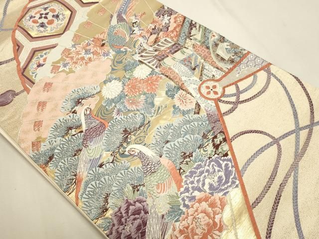 平和屋本店▼六通柄袋帯　唐織　九百錦　風景文　純金箔24ｋ　正絹　逸品　DABL7567sf
