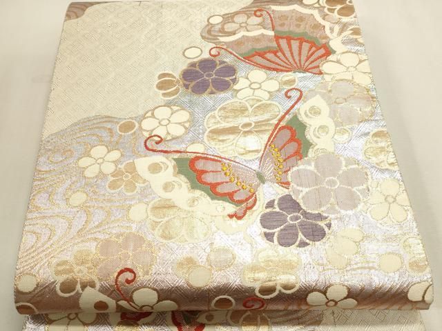 平和屋本店▼佐賀錦　六通柄袋帯　花蝶文　幻彩　純金箔二重織　正絹　逸品　DABL7572sf
