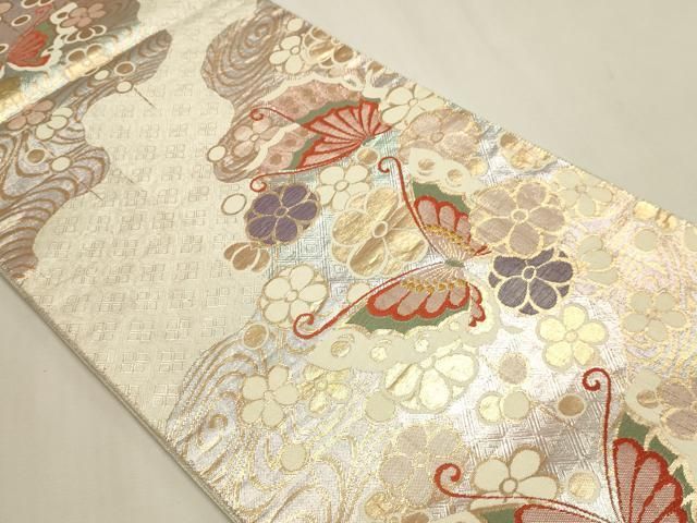 平和屋本店▼佐賀錦　六通柄袋帯　花蝶文　幻彩　純金箔二重織　正絹　逸品　DABL7572sf