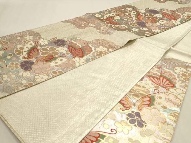 平和屋本店▼佐賀錦　六通柄袋帯　花蝶文　幻彩　純金箔二重織　正絹　逸品　DABL7572sf
