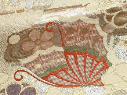 平和屋本店▼佐賀錦　六通柄袋帯　花蝶文　幻彩　純金箔二重織　正絹　逸品　DABL7572sf